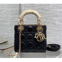 Sumptuous Dior Mini Lady Dior Bag in Lambskin and Snakeskin Leather DR012605 Black 2026