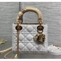 Luxury Discount Dior Mini Lady Dior Bag in Lambskin and Snakeskin Leather DR012605 White 2026
