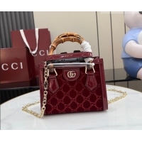 Best Price Gucci Diana crystals velvet small tote bag 675800 Ancora Red 2026