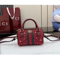 Famous Brand Gucci Ophidia Crystals GG Canvas Super Mini bag 781490 Ancora Red 2026