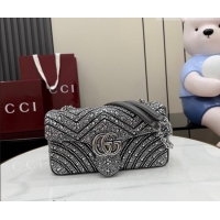 Buy Fashionable Gucci GG Marmont crystals medium shoulder bag 837267 Grey 2026