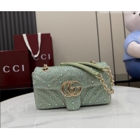 Luxury Discount Gucci GG Marmont crystals small shoulder bag 837280 Pale Green 2026