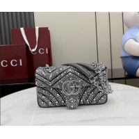 Luxury Discount Gucci GG Marmont crystals small shoulder bag 837280 Grey 2026