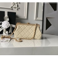 Famous Brand Chanel Lambskin Leather & Pearls Clutch with Chain AS5912 Light Beige 2026
