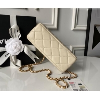Famous Brand Chanel Lambskin Leather & Pearls Clutch with Chain AS5912 Light Beige 2026