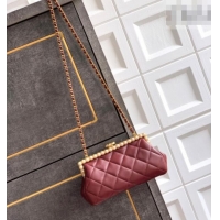 Famous Brand Chanel Lambskin Leather & Pearls Clutch with Chain AS5912 Burgundy 2026