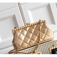Good Quality Chanel Lambskin Leather & Pearls Clutch with Chain AS5912 Gold 2026