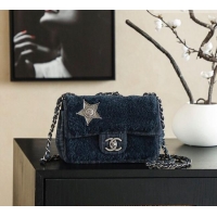 Unique Grade Chanel Shearling Classic Small Flap Bag with Star Charm A01113 Blue 2026
