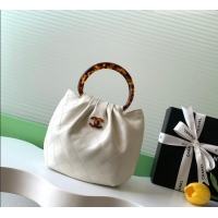 Trendy Design Chanel Calfskin Leather & Turtoise-Shell Effect Top Handle Small Hobo Bag AS6022 White 2026