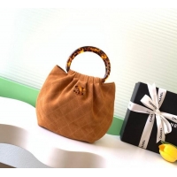 Top Grade Chanel Suede & Turtoise-Shell Effect Top Handle Small Hobo Bag AS6022 Brown 2026