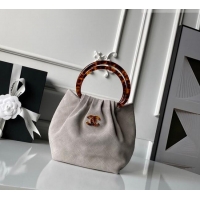 Best Price Chanel Suede & Turtoise-Shell Effect Top Handle Small Hobo Bag AS6022 Grey 2026