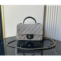 Good Product Chanel Suede & Calfskin Leather Mini Classic Flap Handbag With Top Handle AS2431 Grey 2026