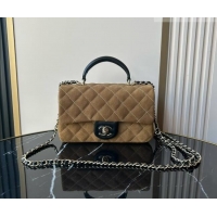 Trendy Design Chanel Suede & Calfskin Leather Mini Classic Flap Handbag With Top Handle AS2431 Brown 2026