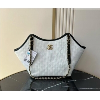 Discount Design Chanel Braided Straw Small Shopping Tote Bag AS6015 White 2026