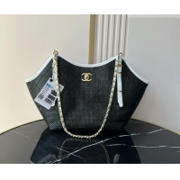 Luxury Discount Chanel Braided Straw Small Shopping Tote Bag AS6015 Black 2026