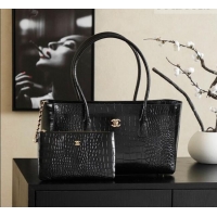 Top Quality Chanel Medium Shopping Tote Bag in Crocodile Embossed Calfskin Leather AS2157 Black 2026