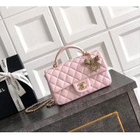Hot Sell Cheap Chanel Lambskin Leather Mini Classic Flap Handbag With Top Handle and Bow Charm AS2431 Light Pink 2026