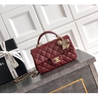 Classic Grade Chanel Lambskin Leather Mini Classic Flap Handbag With Top Handle and Bow Charm AS2431 Red 2026