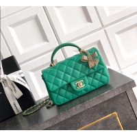 Pretty Style Chanel Lambskin Leather Mini Classic Flap Handbag With Top Handle and Bow Charm AS2431 Green 2026