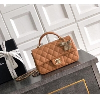 Grade Quality Chanel Lambskin Leather Mini Classic Flap Handbag With Top Handle and Bow Charm AS2431 Khaki 2026