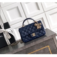 Super Quality Chanel Lambskin Leather Mini Classic Flap Handbag With Top Handle and Bow Charm AS2431 Dark Blue 2026