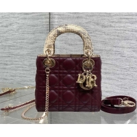 Stylish Dior Mini Lady Dior Bag in Lambskin and Snakeskin Leather DR012605 Burgundy 2026