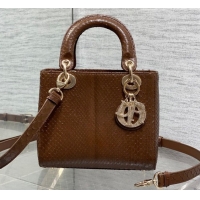 Best Price Dior Small Lady Dior Bag in Snakeskin Leather DR012606 Brown 2026