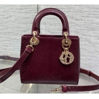 Sophisticated Dior Small Lady Dior Bag in Snakeskin Leather DR012606 Burgundy 2026