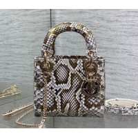 Top Grade Dior Mini Lady Dior Bag in Snakeskin Leather DR012606 Grey 2026