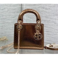 Duplicate Dior Mini Lady Dior Bag in Snakeskin Leather DR012606 Bronze 2026