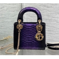 Grade Quality Dior Mini Lady Dior Bag in Snakeskin Leather DR012606 Purple 2026