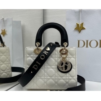 Pretty Style Dior Small Lady Dior My ABCDior Bag in Cannage Lambskin Leather with Strass Charm White/Black 0126050 2026