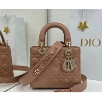 Classic Hot Dior Small Lady Dior My ABCDior Bag in Cannage Lambskin Leather with Strass Charm Rose Beige 0126053 2026