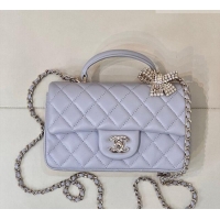 Discount Chanel Lambskin Leather Mini Classic Flap Handbag With Top Handle and Bow Charm AS2431 Dusty Purple 2026