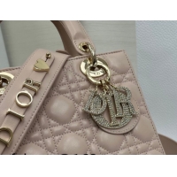 Stylish Dior Small Lady Dior My ABCDior Bag in Cannage Lambskin Leather with Strass Charm Pale Pink 0126054 2026