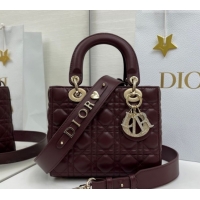 Best Grade Dior Small Lady Dior My ABCDior Bag in Cannage Lambskin Leather with Strass Charm Burgundy 0126055 2026