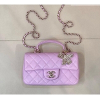 Low Price Chanel Lambskin Leather Mini Classic Flap Handbag With Top Handle and Bow Charm AS2431 Light Purple 2026