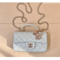 New Design Chanel Lambskin Leather Mini Classic Flap Handbag With Top Handle and Bow Charm AS2431 Light Blue 2026
