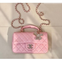 Good Quality Chanel Lambskin Leather Mini Classic Flap Handbag With Top Handle and Bow Charm AS2431 Sakura Pink 2026