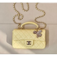 Top Quality Chanel Lambskin Leather Mini Classic Flap Handbag With Top Handle and Bow Charm AS2431 Yellow 2026
