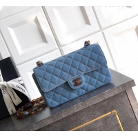 Famous Brand Chanel Quilted Denim & Turtoise-Shell Effect Small Classic Flap Bag A01113 Light Blue 2026