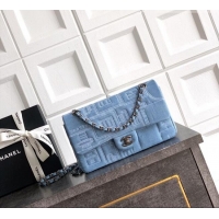 Grade Design Chanel Embroidered Denim Medium Classic Flap Bag A01112 Light Blue 2026