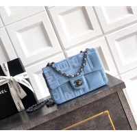 Top Grade Chanel Embroidered Denim Mini Classic Flap Bag A01116 Light Blue 2026