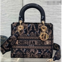 Best Price Dior Medium Lady D-Lite Bag in Embroidery Black/Gold/Blue 0126060 2026