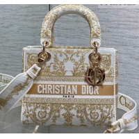 Unique Style Dior Medium Lady D-Lite Bag in Latte White and Gold-Tone Dioresque Butterfly Cornely Embroidery 0126062 202