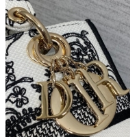 Classic Hot Dior Medium Lady D-Lite Bag in White and Black Dioresque Butterfly Cornely Embroidery 0126063 2026