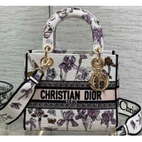 Pretty Style Dior Medium Lady D-Lite Bag in Latte White Butterflies & Iris Purple Embroidery 0126066 2026