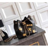 Free Shipping Chanel Calfskin Leather Bucket Bag with Gold-Tone Charm CH020405 Black 2026
