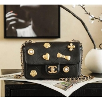 Most Popular Chanel Calfskin Leather Flap Bag with Gold-Tone Charm CH020405 Black 2026