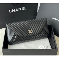 Big Discount Chanel Chevron Lambskin Leather Clutch AP9855 Black/Silver 2026